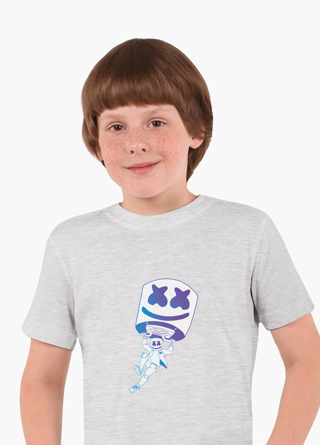 Світло-сіра демісезонна футболка дитяча маршмелло фортнайт (marshmello fortnite) (9224-1329) MobiPrint