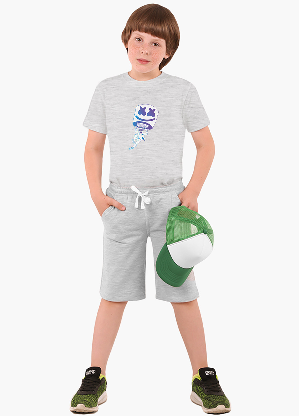 Светло-серая демисезонная футболка детская маршмелло фортнайт (marshmello fortnite)(9224-1329) MobiPrint