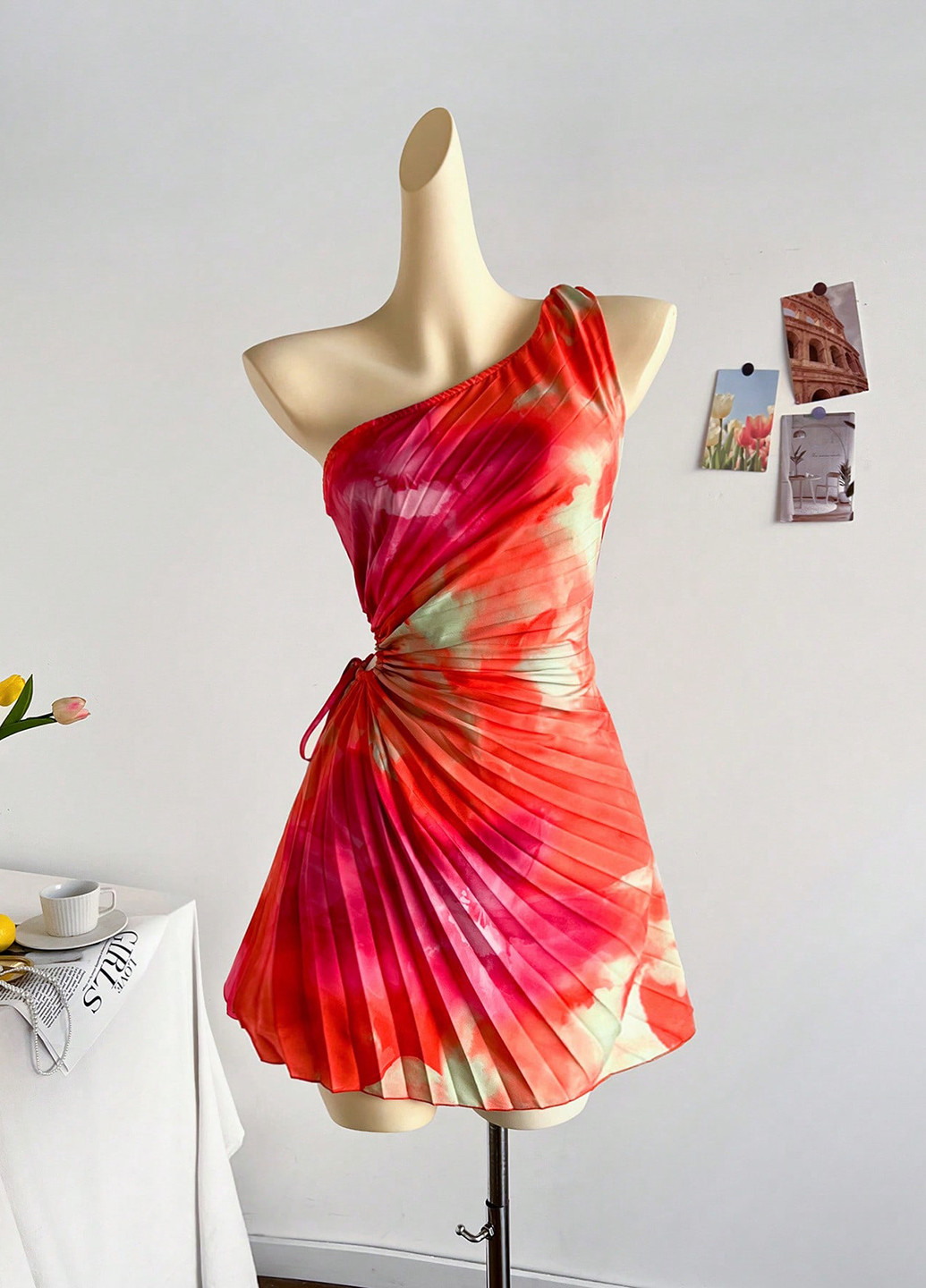 Червона святковий, вечірня сукня а-силует SHEIN тай-дай