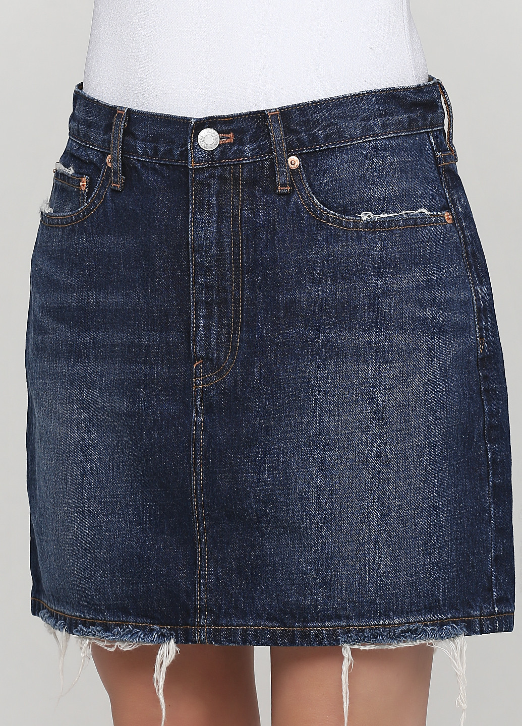 Синяя джинсовая однотонная юбка Gap а-силуэта (трапеция)