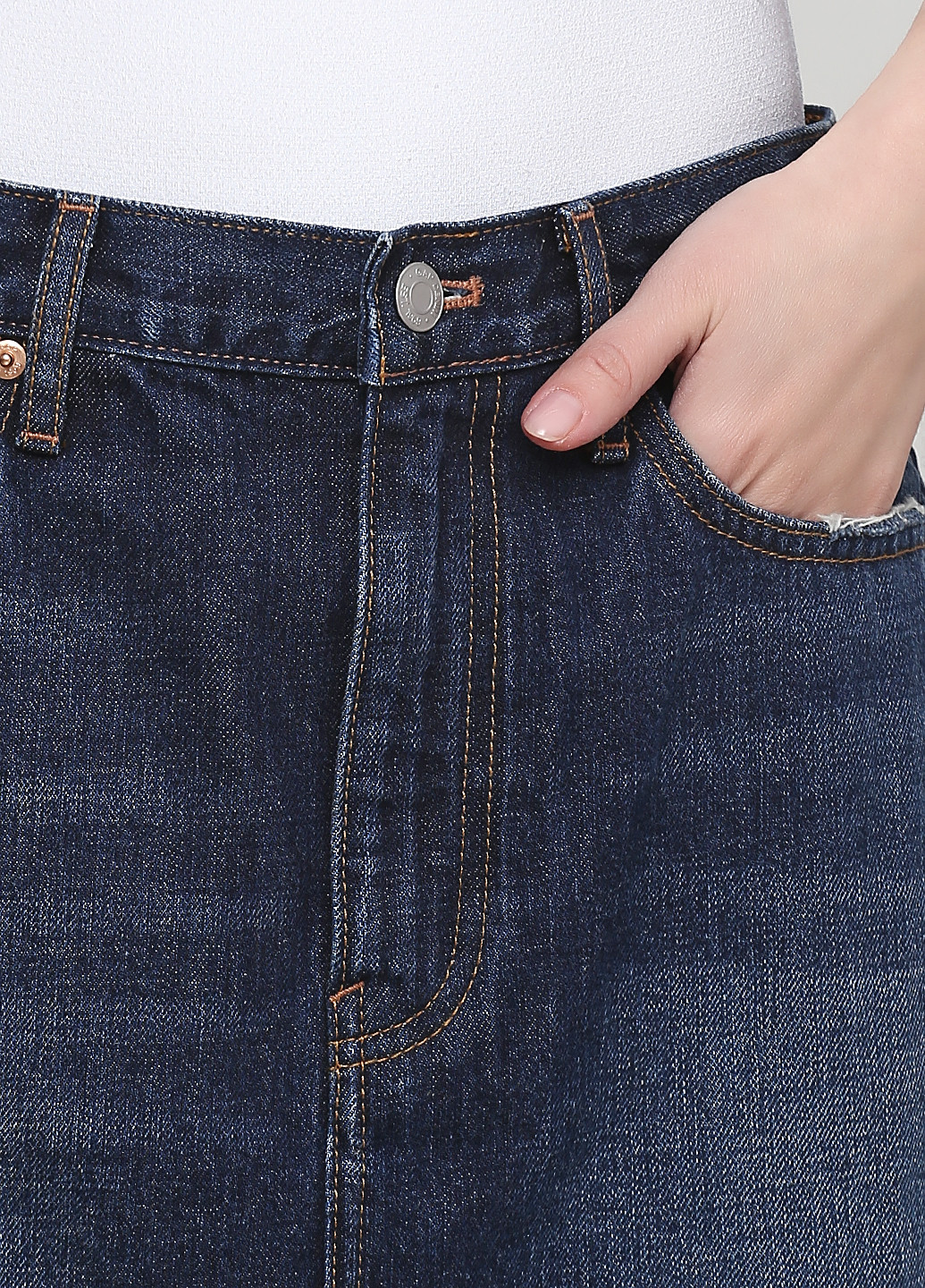 Синяя джинсовая однотонная юбка Gap а-силуэта (трапеция)