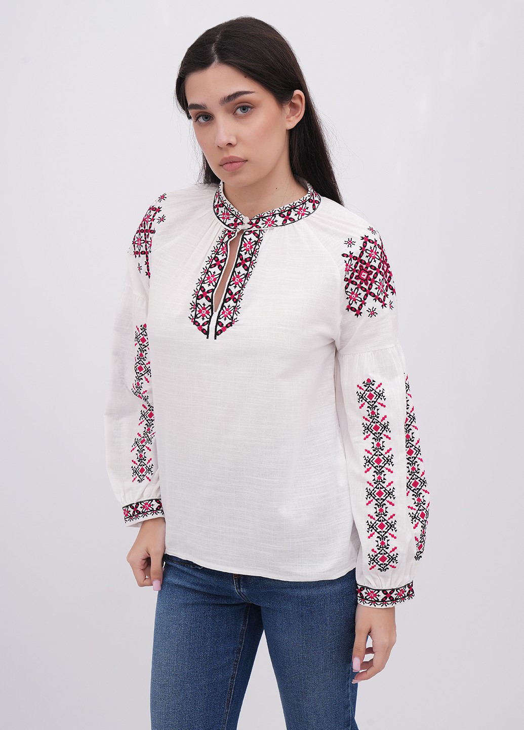 Белая вышиванка EQUILIBRI узор однотонный прямой хлопок (341745033)