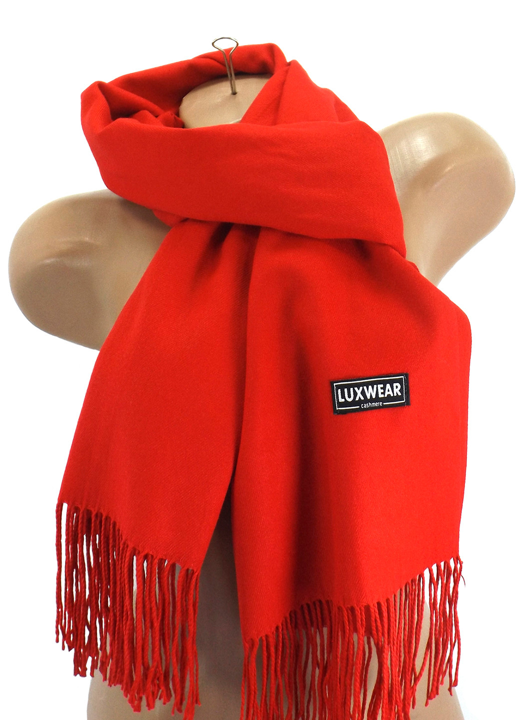 Жіночий кашеміровий шарф Червоний LuxWear S47008 однотонний червоний кежуал акрил, віскоза, кашемір