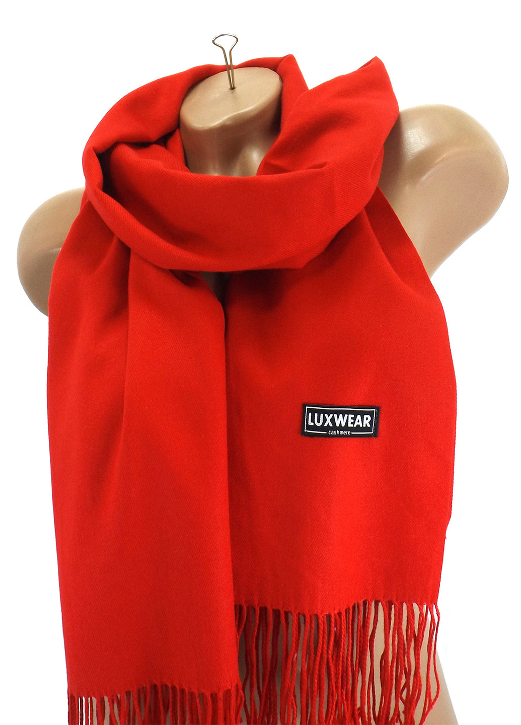 Жіночий кашеміровий шарф Червоний LuxWear S47008 однотонний червоний кежуал акрил, віскоза, кашемір