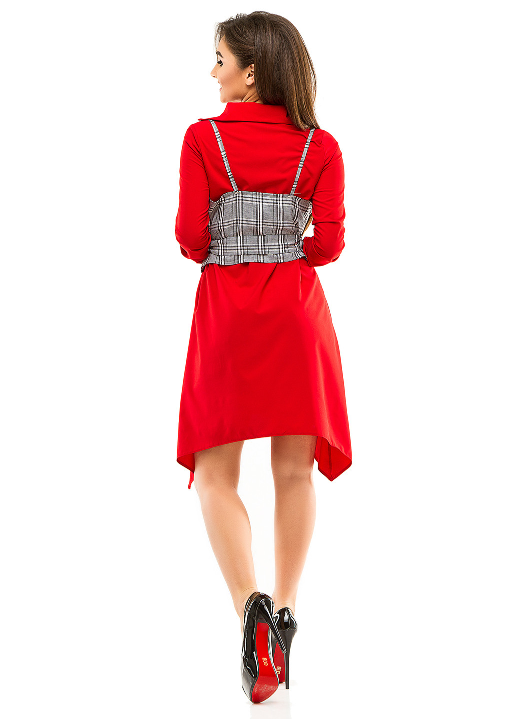 Красное кэжуал платье Lady Style однотонное