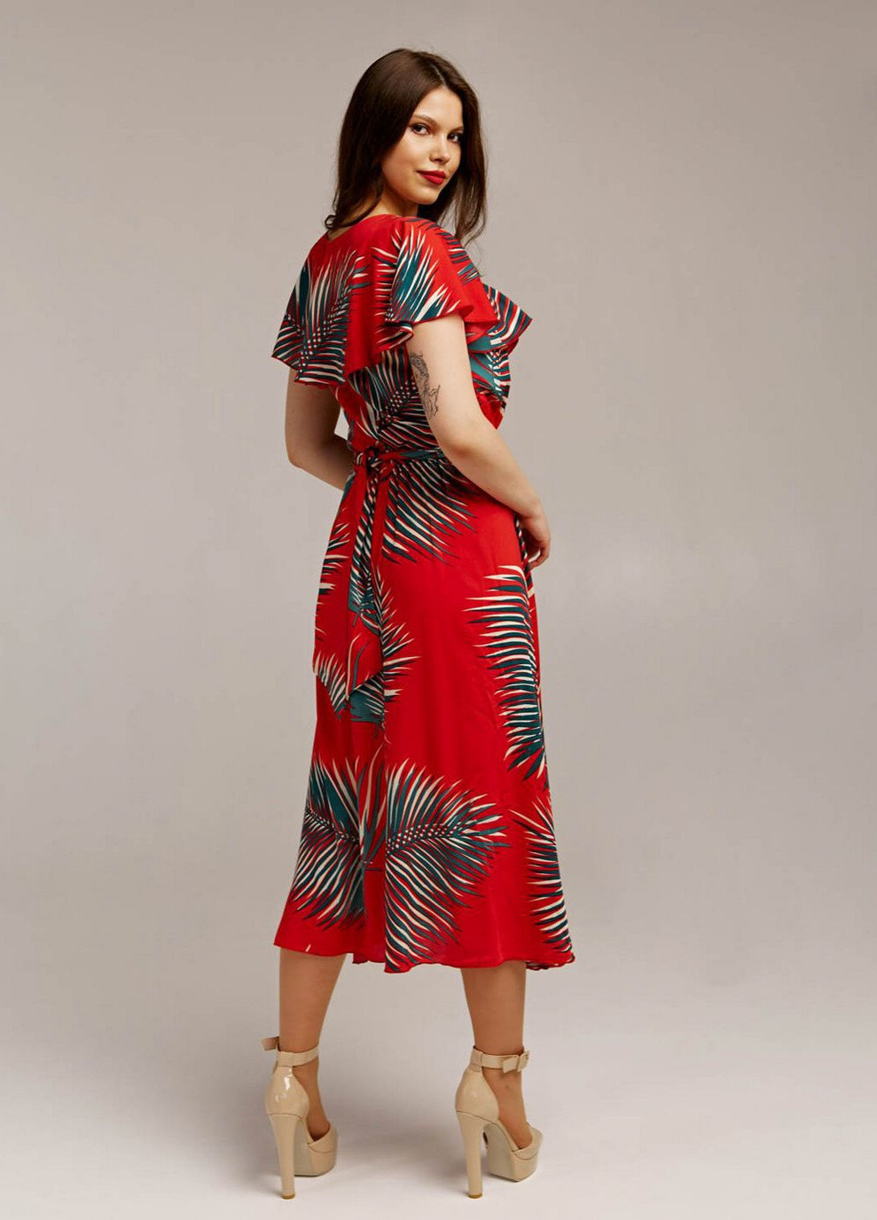 Красное кэжуал платье so-78339-red Alpama с цветочным принтом