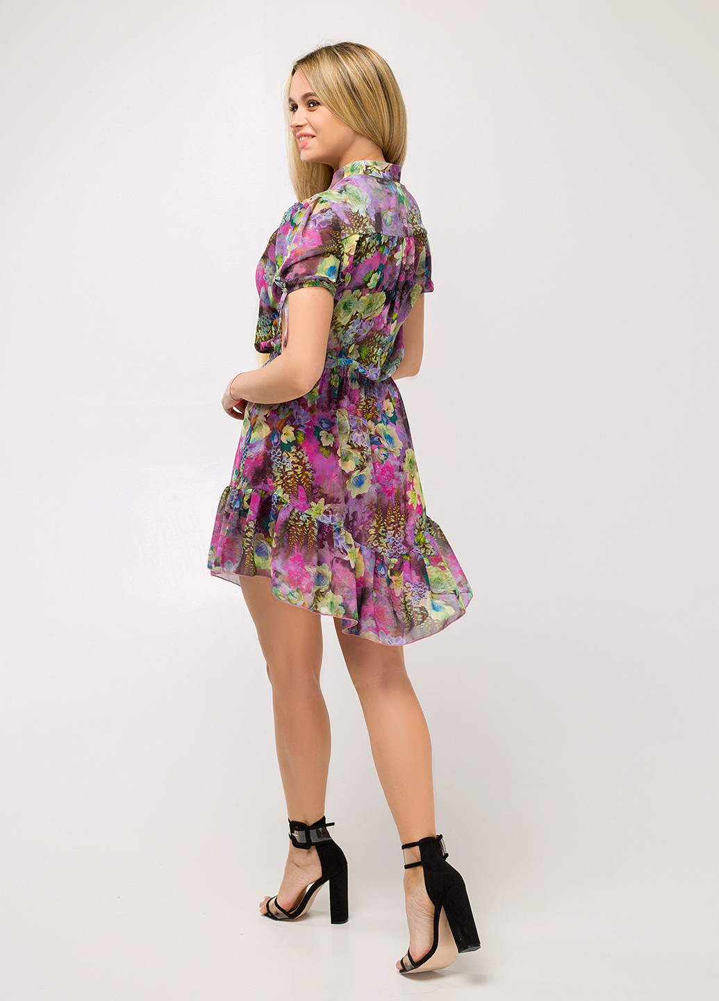 Фуксиновое (цвета Фуксия) кэжуал платье с юбкой-солнце Luzana с цветочным принтом
