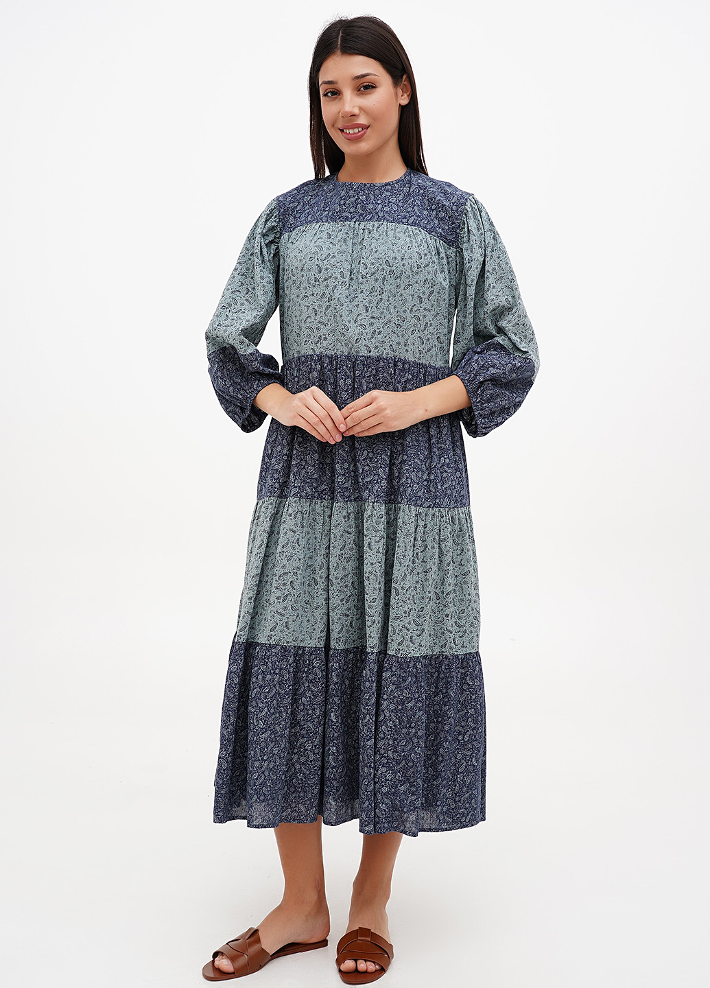 Серо-синее кэжуал платье клеш Madewell турецкие огурцы