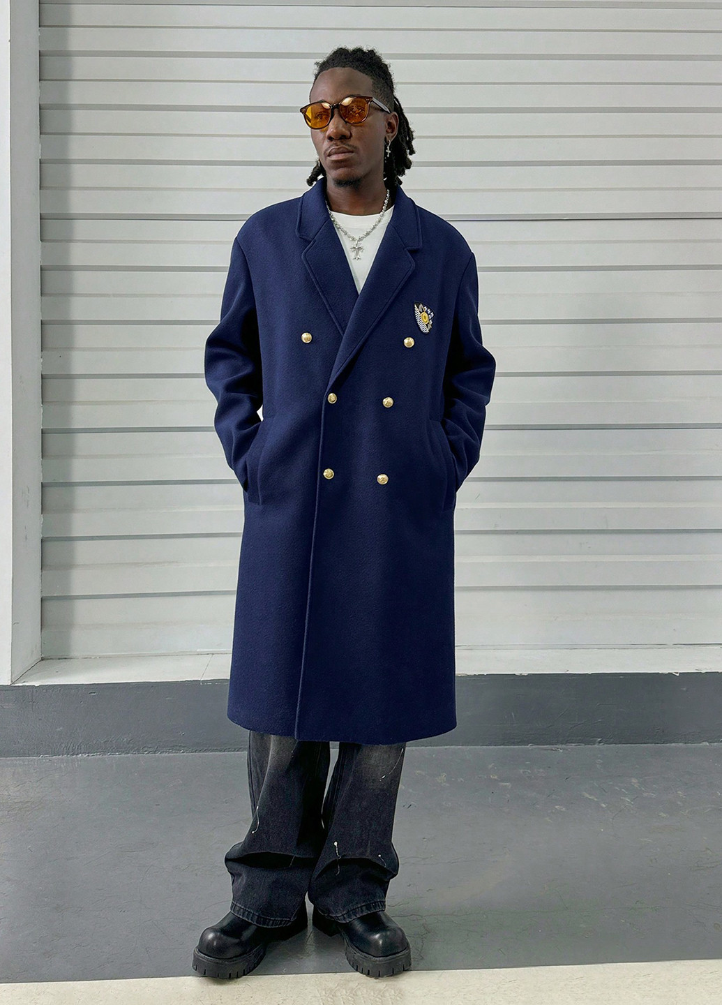 Індиго демісезонне Пальто двобортне SHEIN