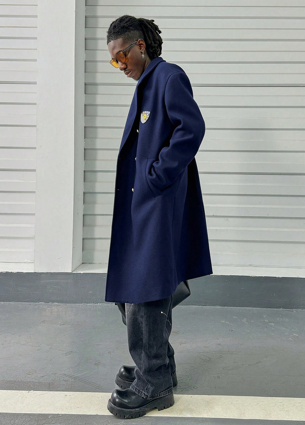 Індиго демісезонне Пальто двобортне SHEIN