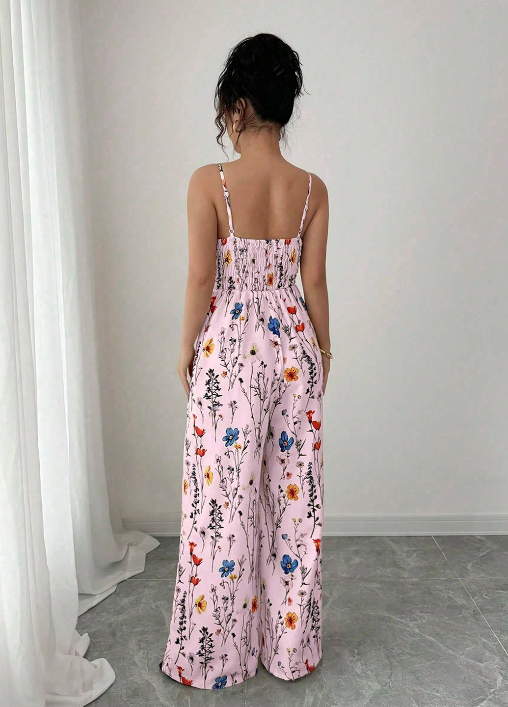 Комбінезон SHEIN комбінезон-брюки квітковий світло-рожевий кежуал поліестер