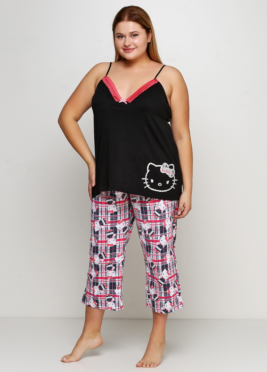 Чорна всесезон пижама (майка, шорты) Hello Kitty