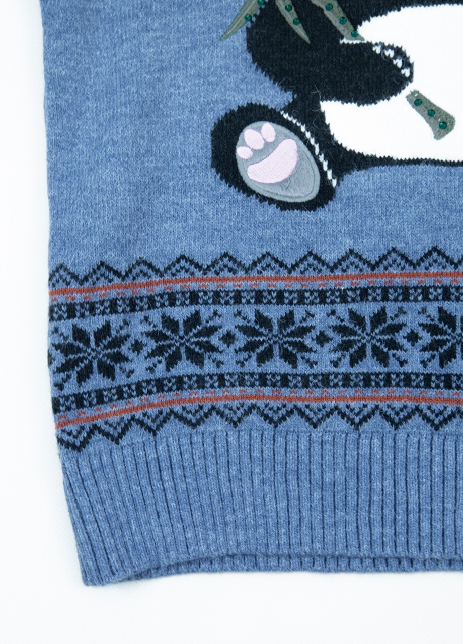 Светло-синий демисезонный свитер женский светлосиний новогодний с пандой Vivacita