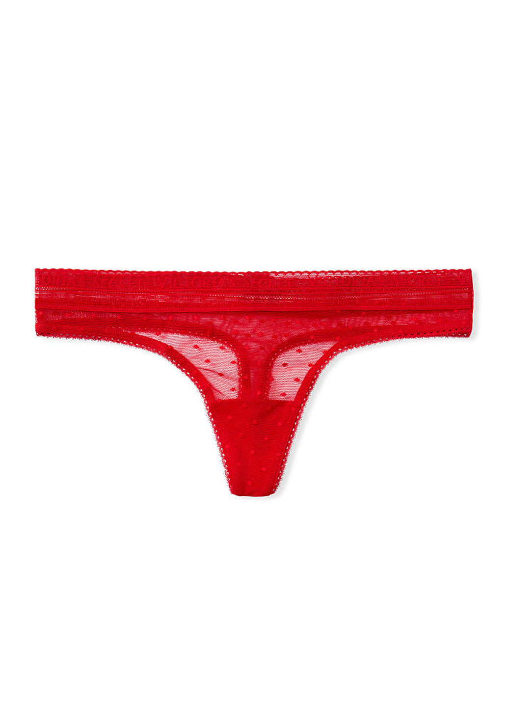 Трусы Victoria's Secret стринги горошки красные повседневные трикотаж, полиамид