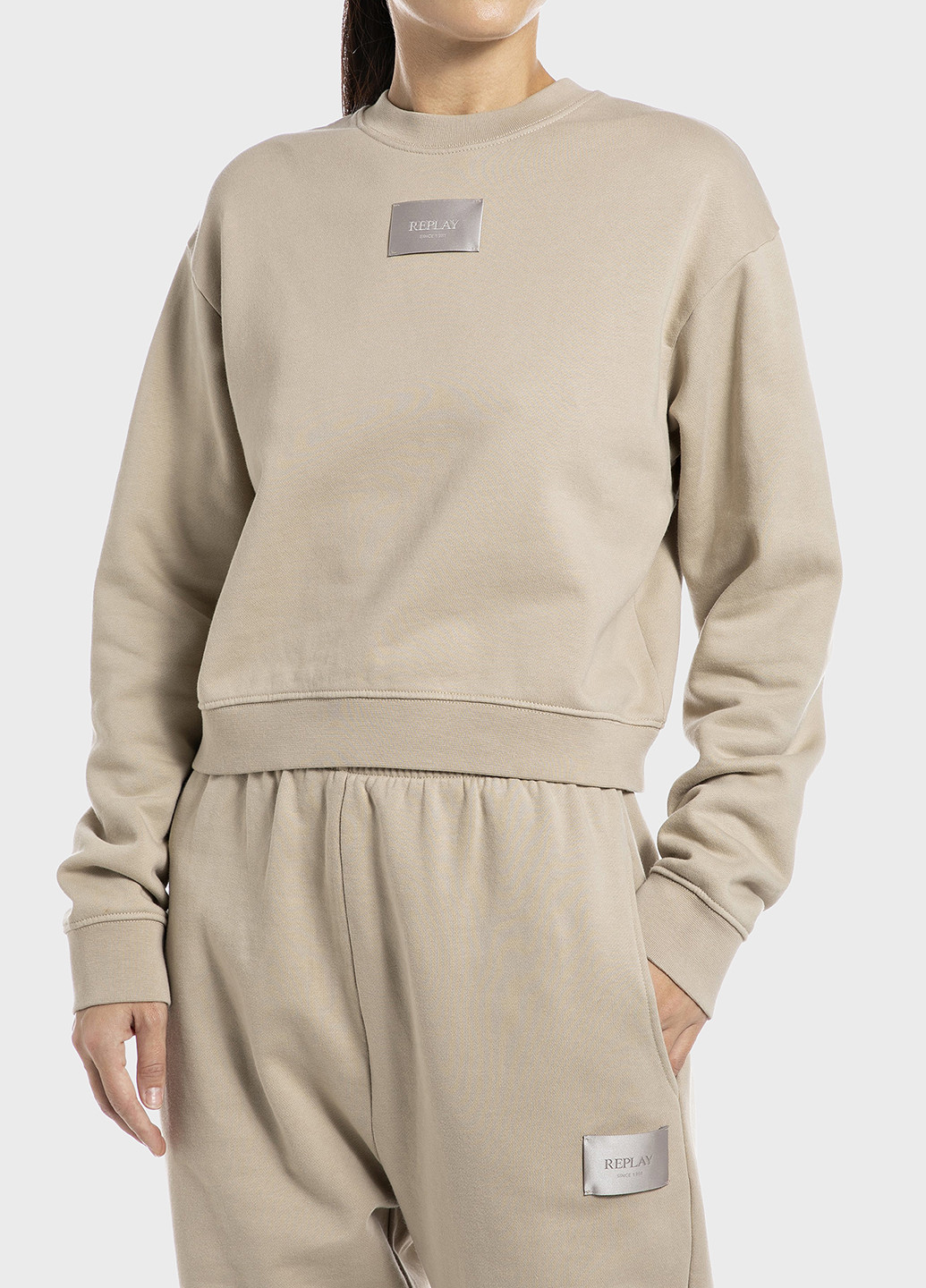 Бежевий світшот Replay логотип без декору (315018101)