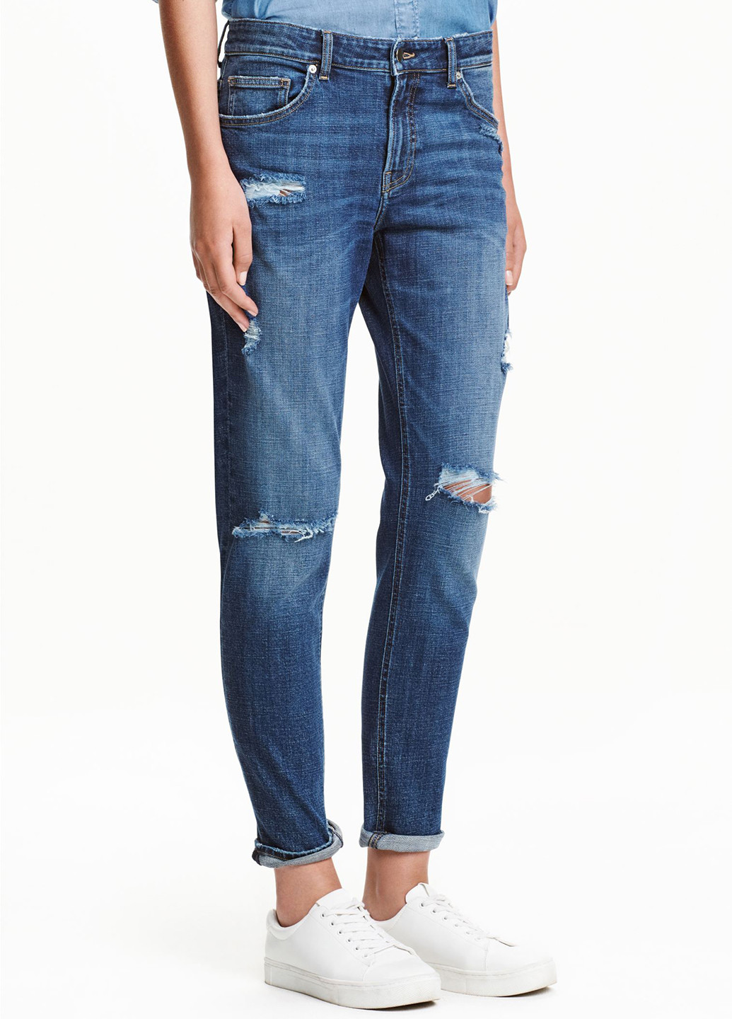 Синие демисезонные бойфренды, укороченные джинсы H&M