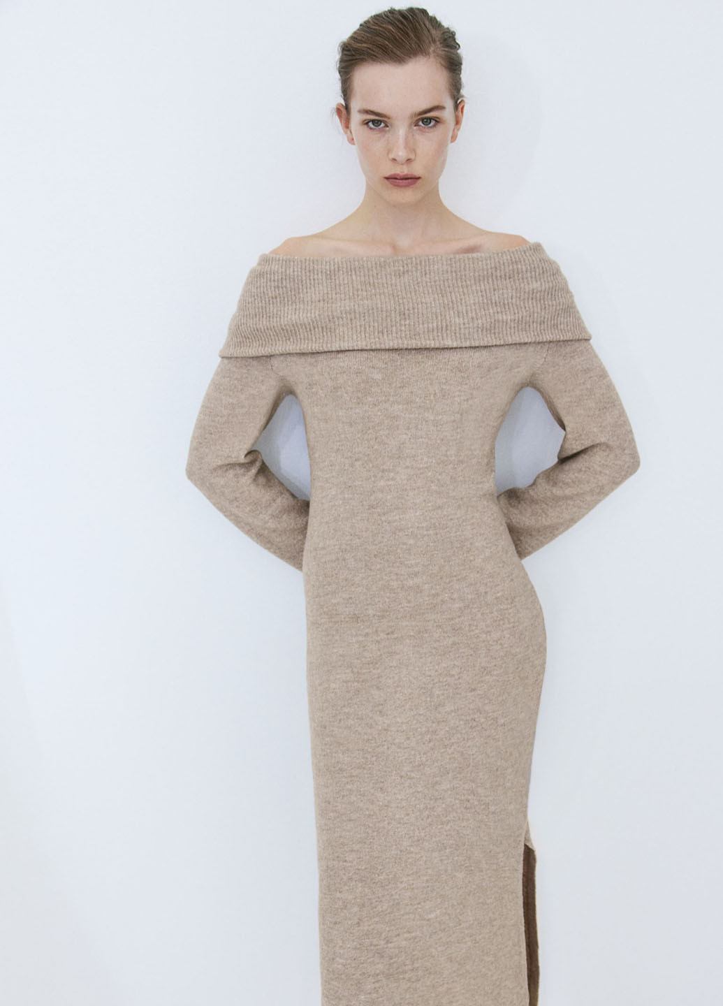 Темно-бежева кежуал сукня силуетна H&M меланжева