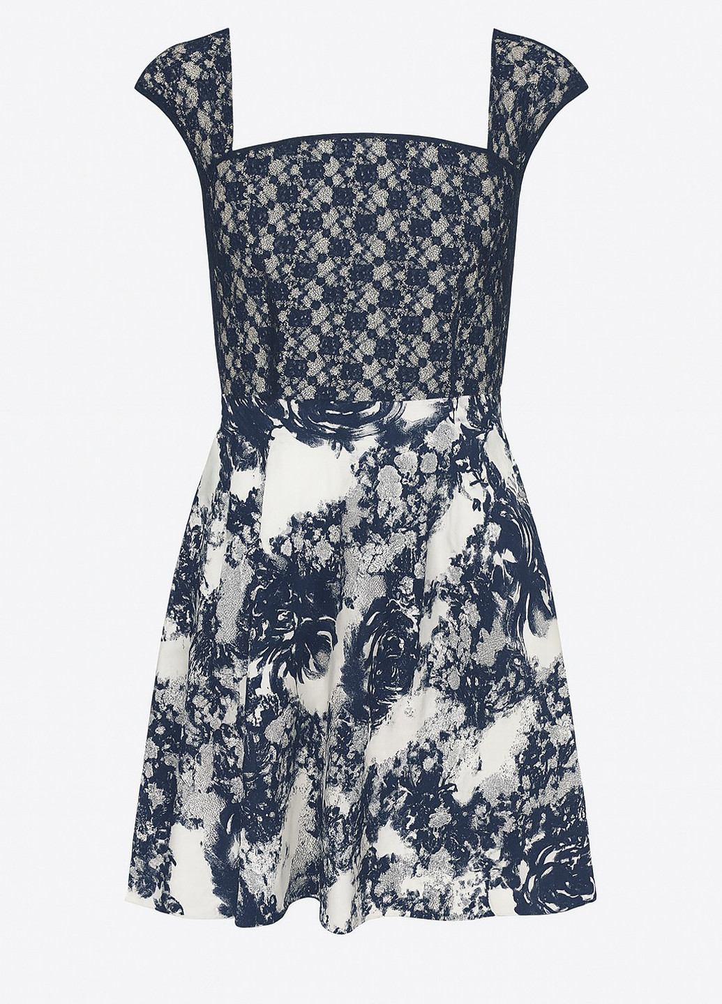 Индиго кэжуал платье клеш Sassofono с абстрактным узором