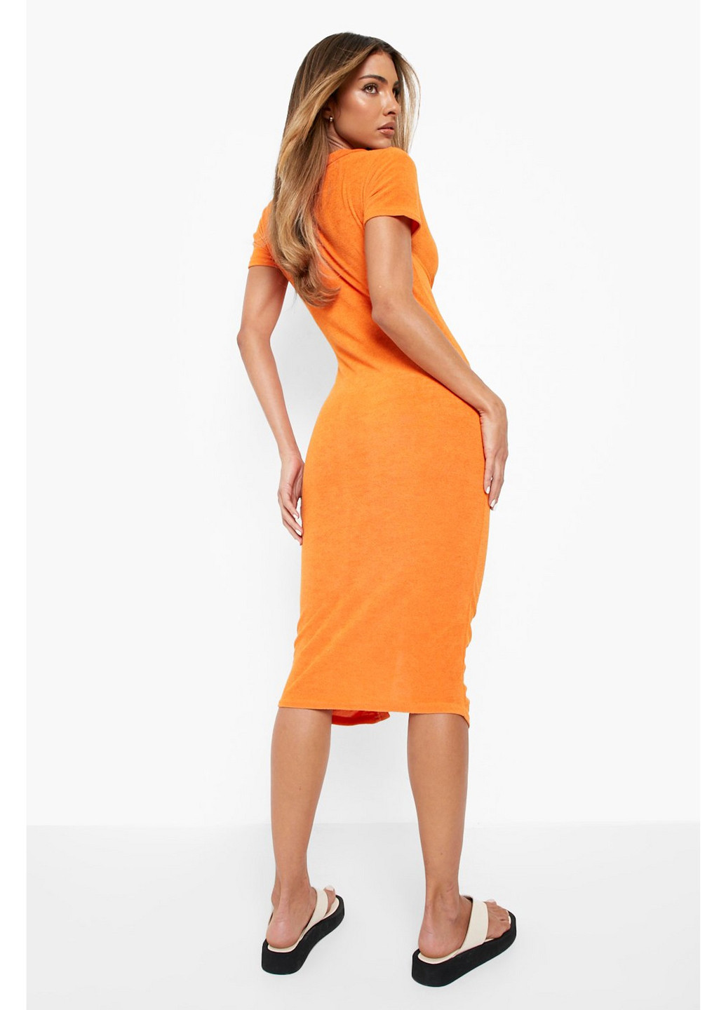 Помаранчева кежуал сукня силуетна, сукня-сорочка Boohoo однотонна