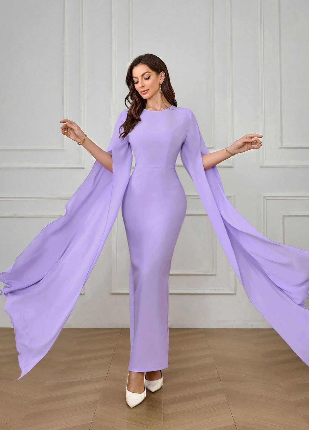 Світло-фіолетова вечірня сукня сукня-кейп, футляр SHEIN однотонна