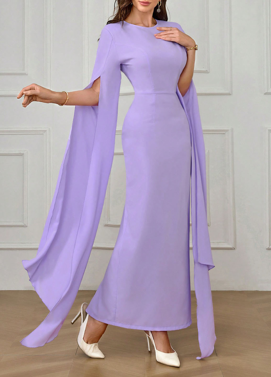 Світло-фіолетова вечірня сукня сукня-кейп, футляр SHEIN однотонна
