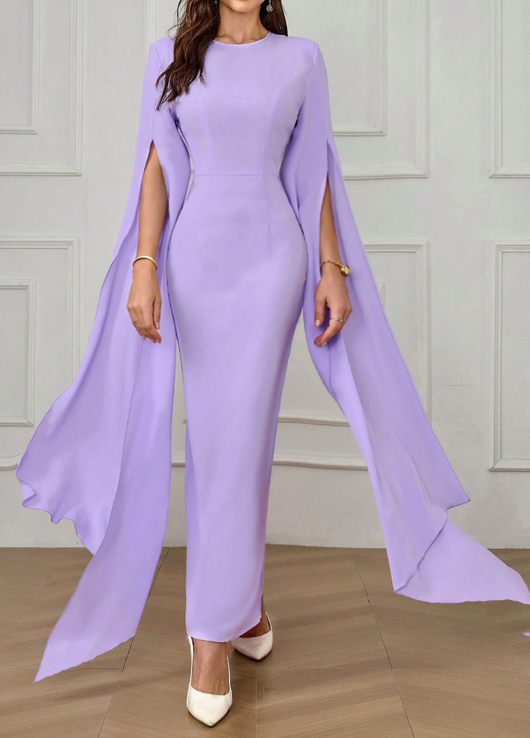 Світло-фіолетова вечірня сукня сукня-кейп, футляр SHEIN однотонна