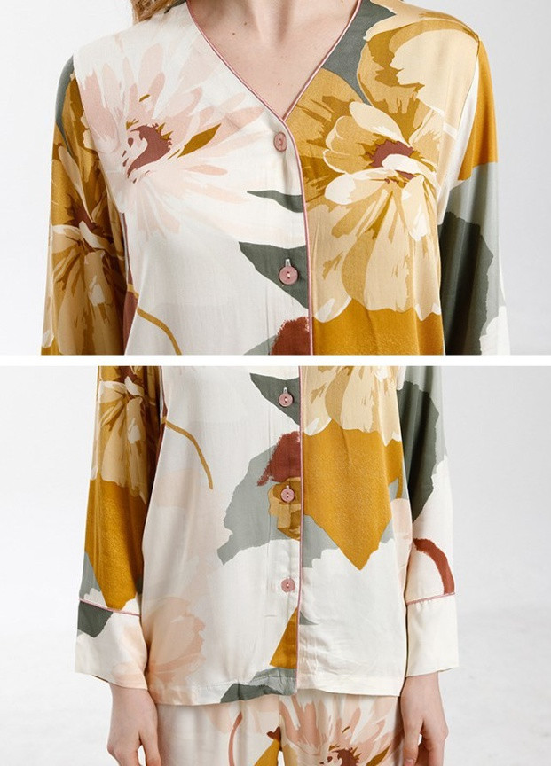 Желтая всесезон пижама женская begonia рубашка + брюки Berni Fashion 57969