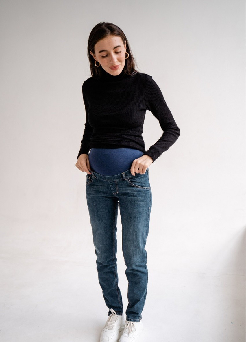 Стильні сині джинси для вагітних прилеглого силуету з бандажним животиком To Be - (239788271)