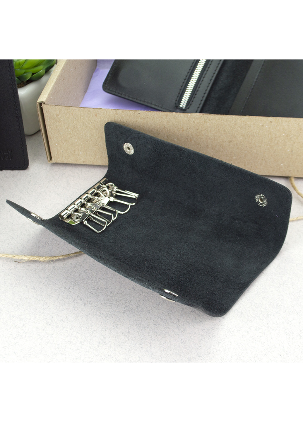Подарочный мужской набор №50: Кошелек + обложка на паспорт + ключница (черный) HandyCover (229066258)