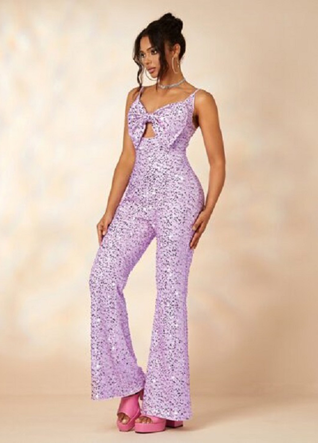 Комбінезон SHEIN комбінезон-брюки однотонний світло-фіолетовий вечірній поліестер