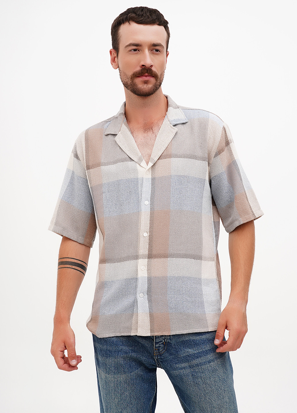 Серо-голубой кэжуал рубашка в клетку Boohoo