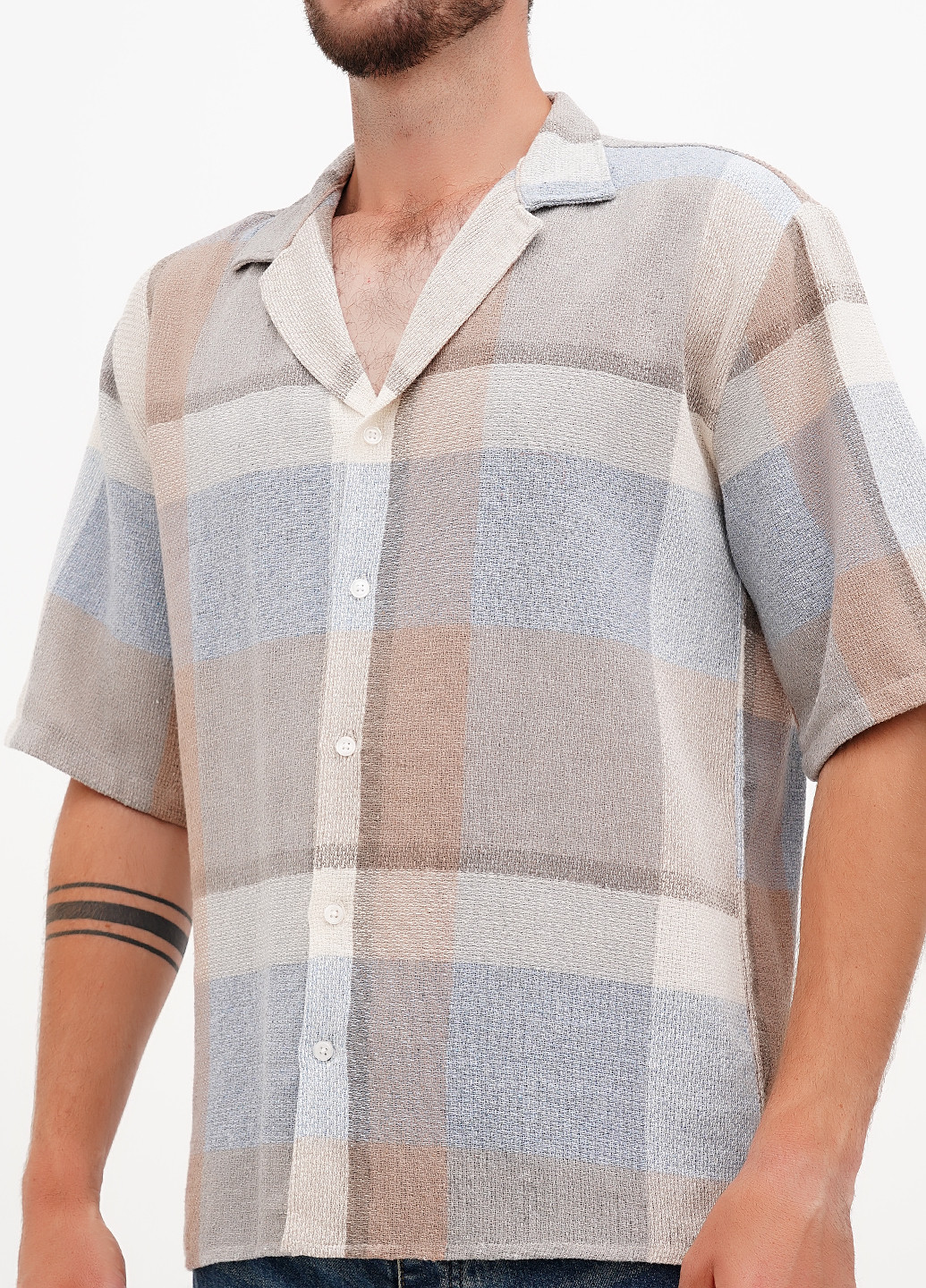 Серо-голубой кэжуал рубашка в клетку Boohoo