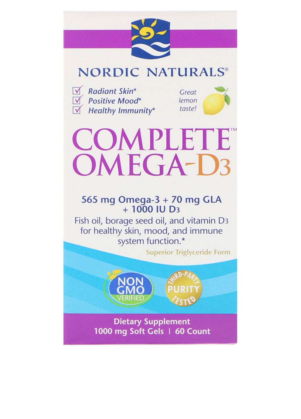 Комплекс Омега-D3, Лимон (60 капсул), 1000 мг Nordic Naturals (251191379)