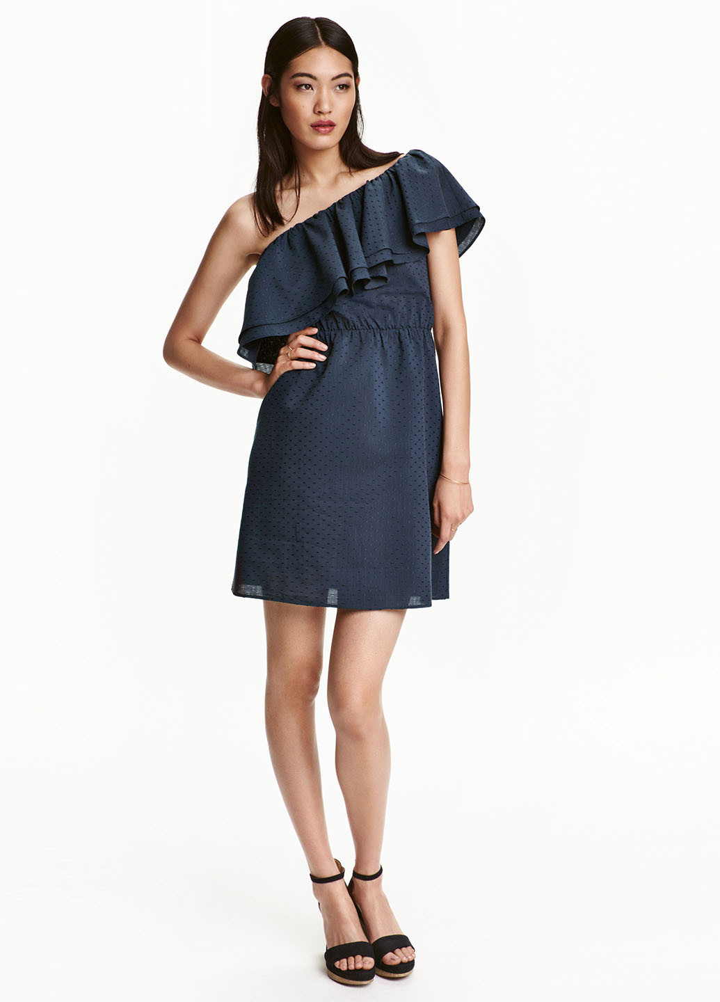 Синее коктейльное платье а-силуэт H&M однотонное