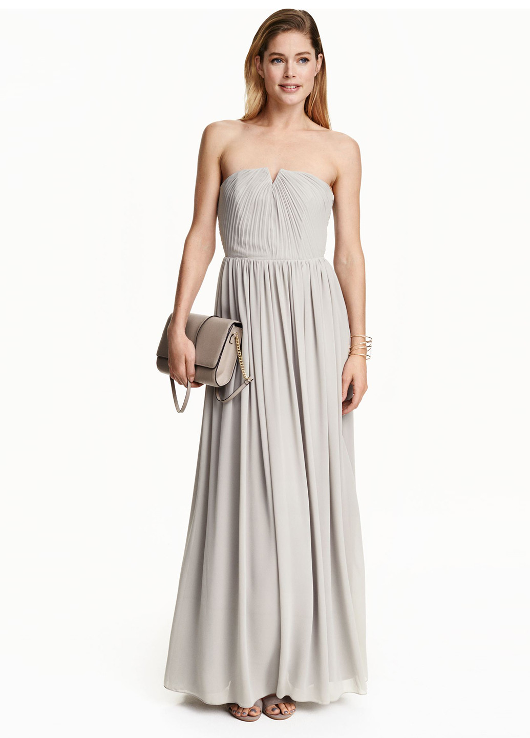 Серое вечернее платье с открытыми плечами H&M однотонное