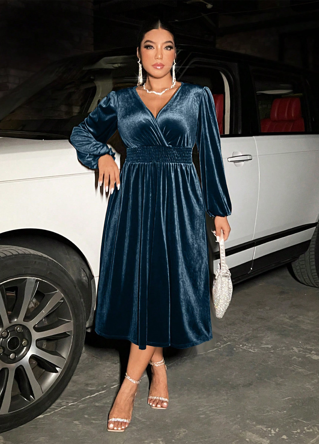 Синее коктейльное платье клеш SHEIN однотонное