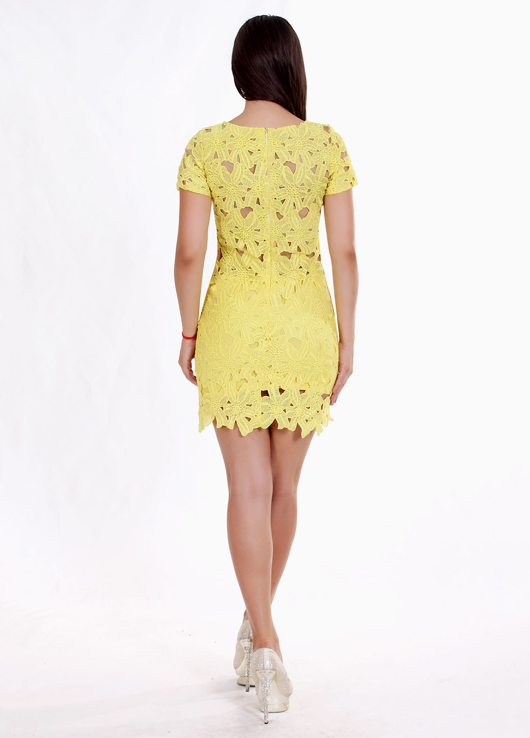 Лимонное коктейльное платье Enigma однотонное