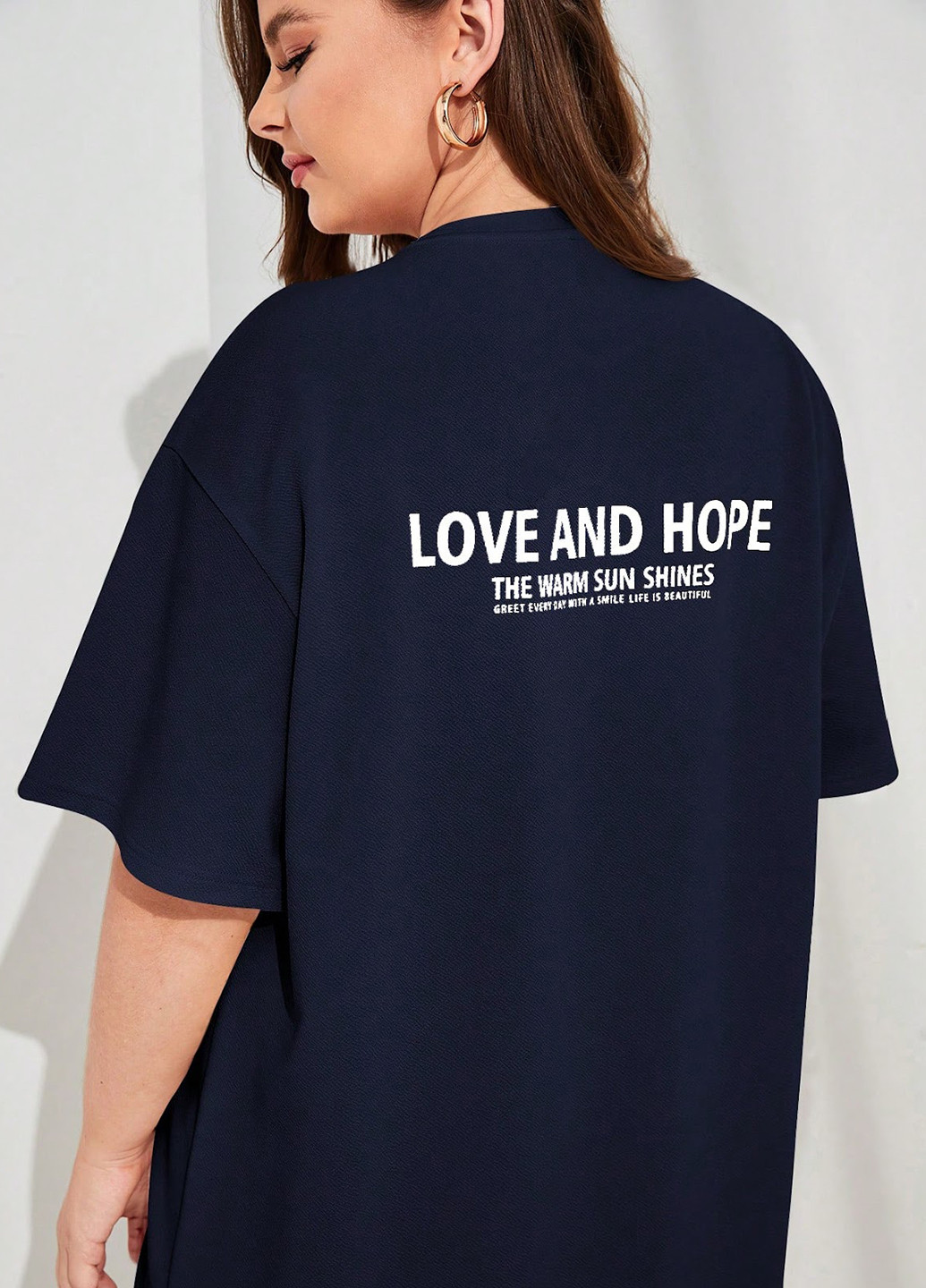 Темно-синее кэжуал платье платье-футболка, а-силуэт SHEIN с надписью