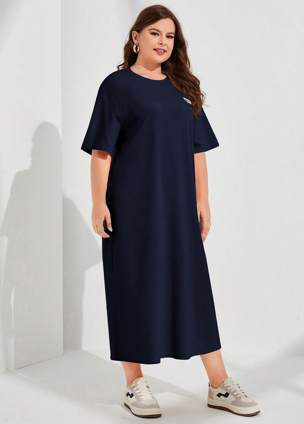 Темно-синее кэжуал платье платье-футболка, а-силуэт SHEIN с надписью
