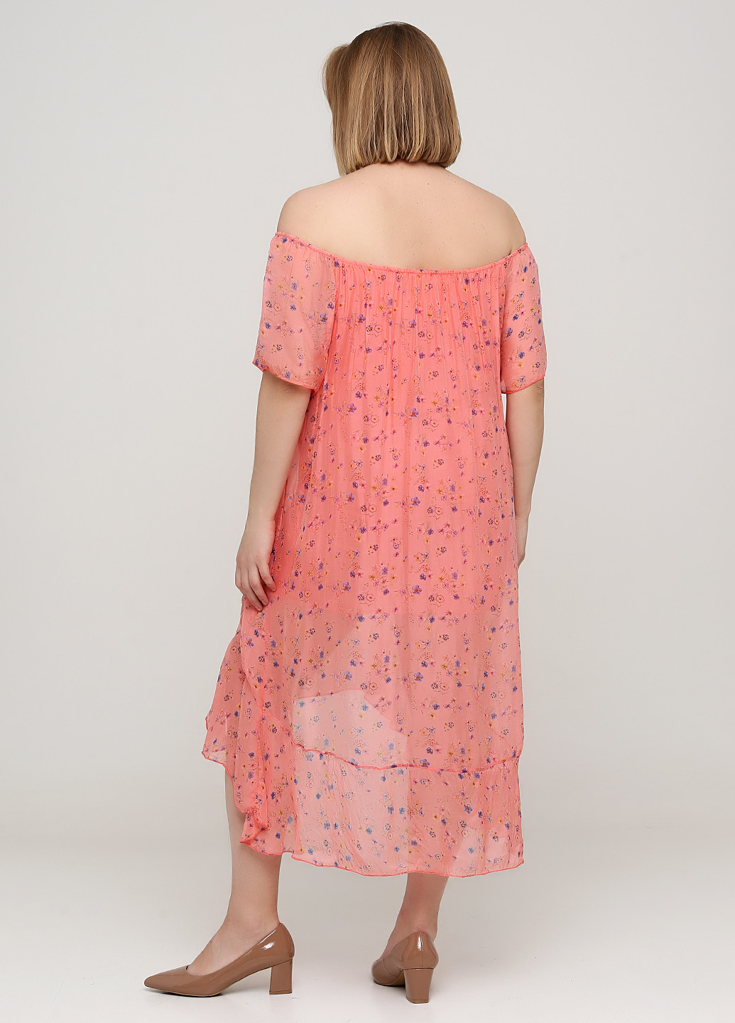 Коралловое кэжуал платье оверсайз Made in Italy с цветочным принтом