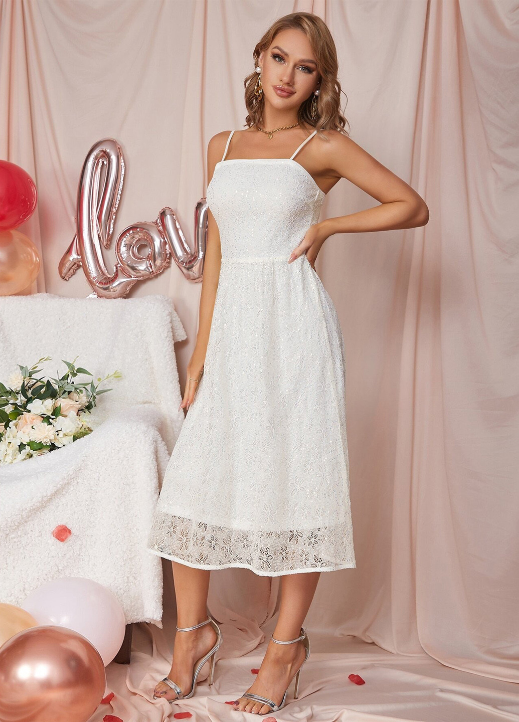 Білий коктейльна сукня дзвін SHEIN однотонна