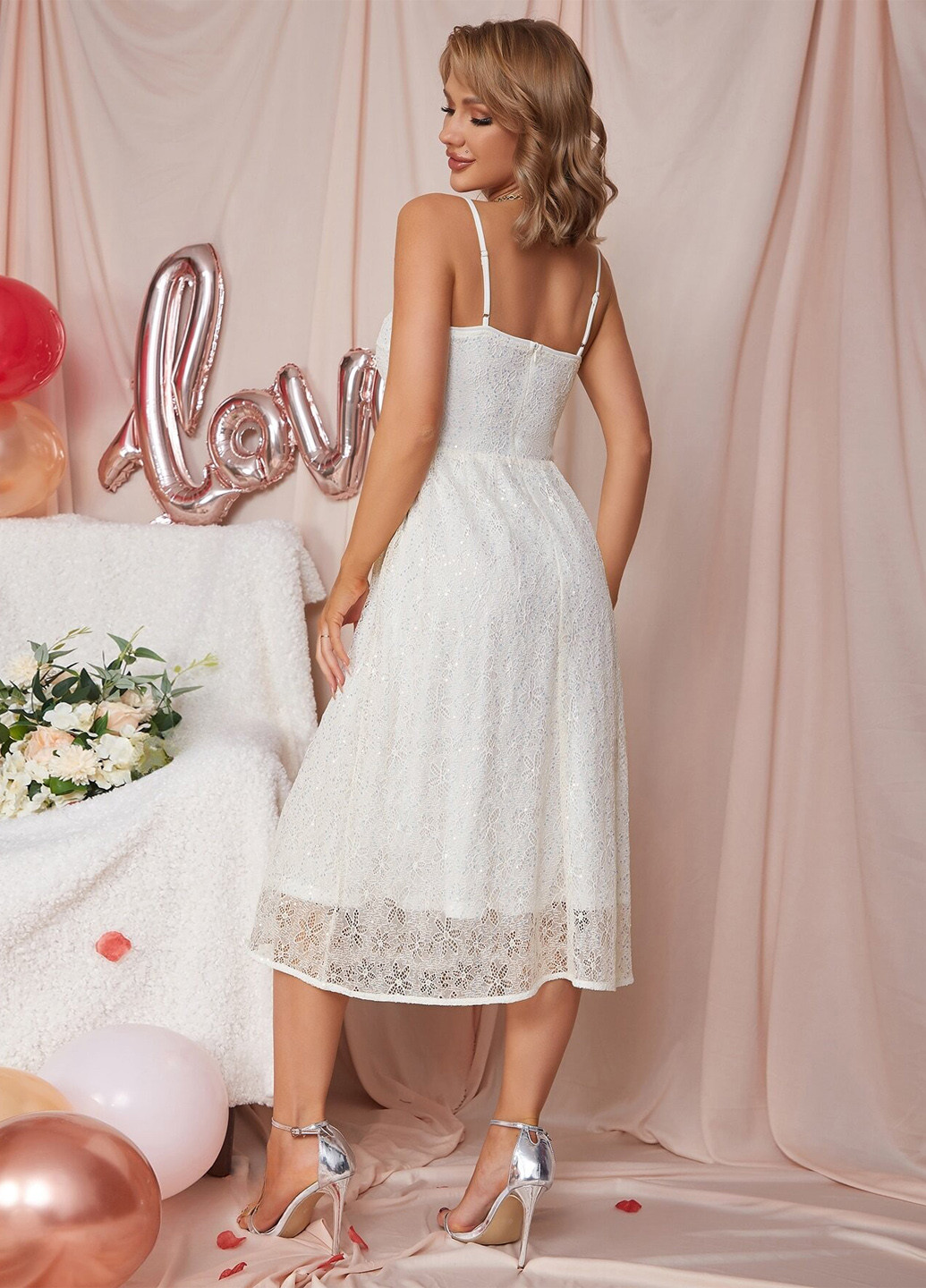 Білий коктейльна сукня дзвін SHEIN однотонна