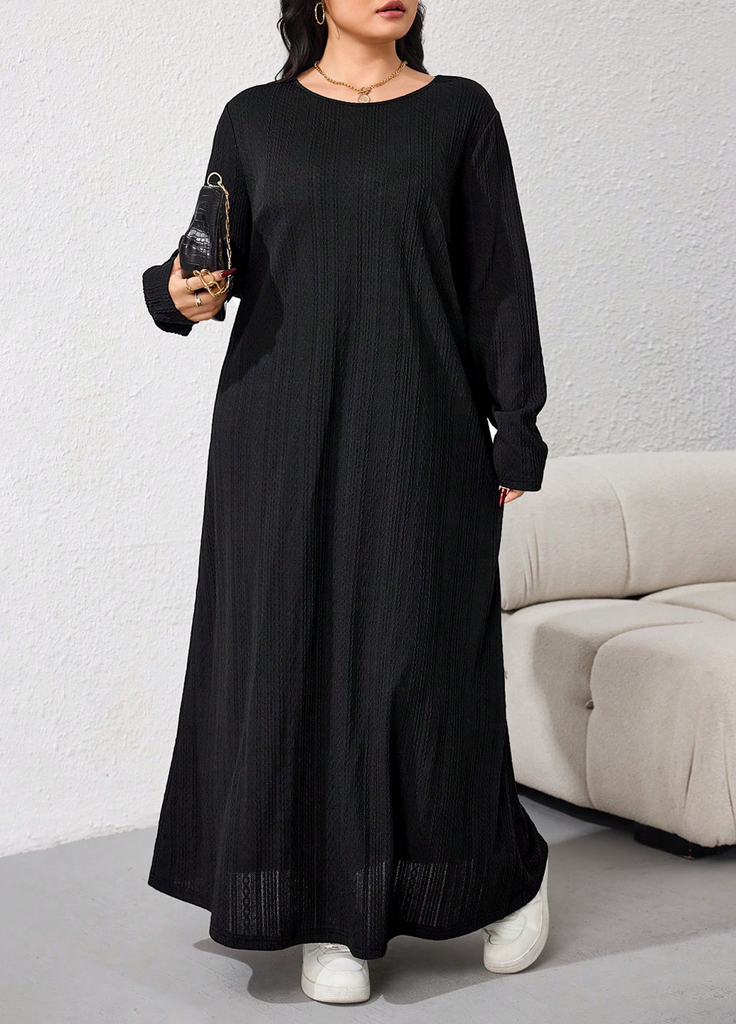 Чорна святковий, кежуал сукня а-силует, сукня светр SHEIN однотонна