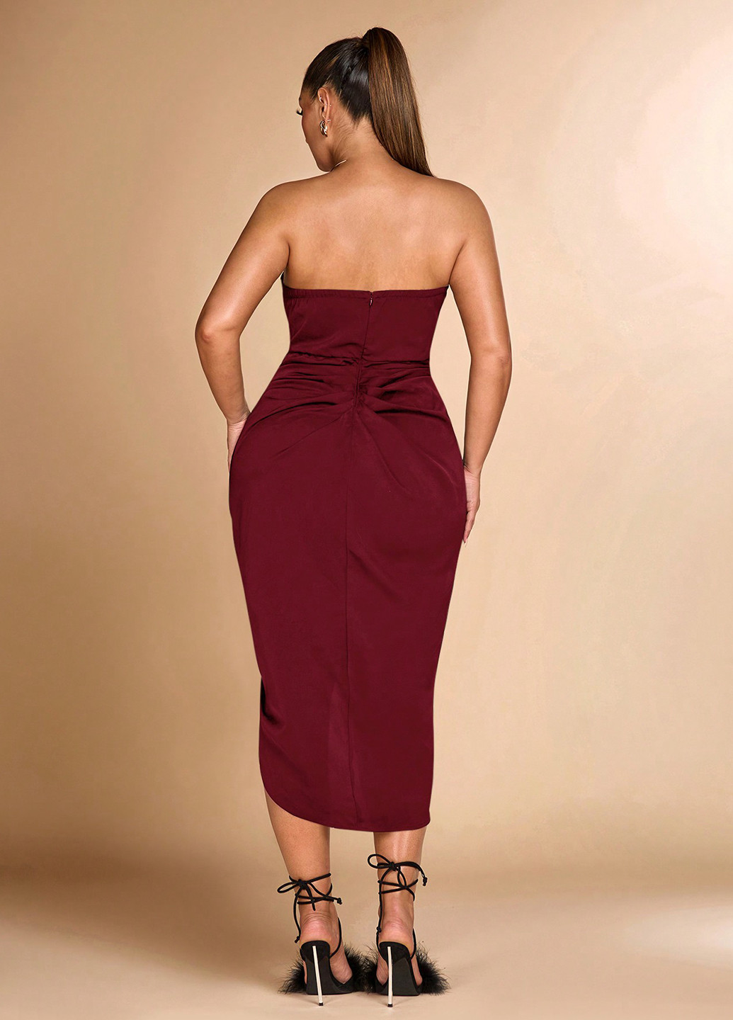 Бордова вечірня сукня з відкритими плечима SHEIN однотонна