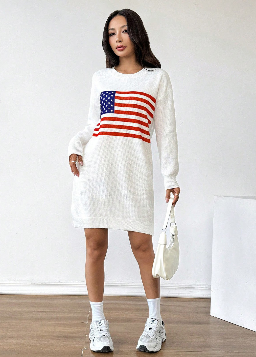 Білий кежуал сукня сукня светр SHEIN американський прапор