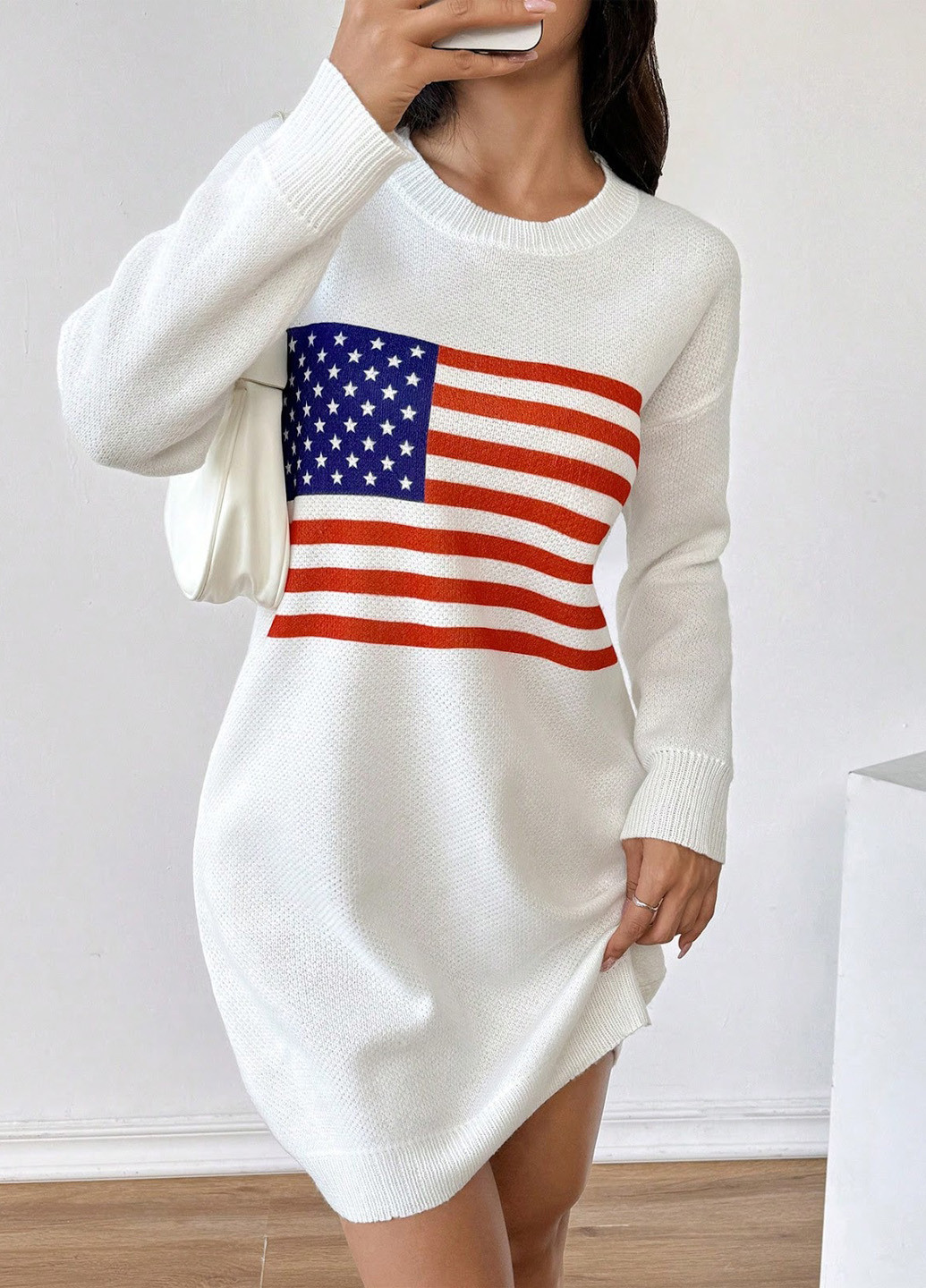 Білий кежуал сукня сукня светр SHEIN американський прапор