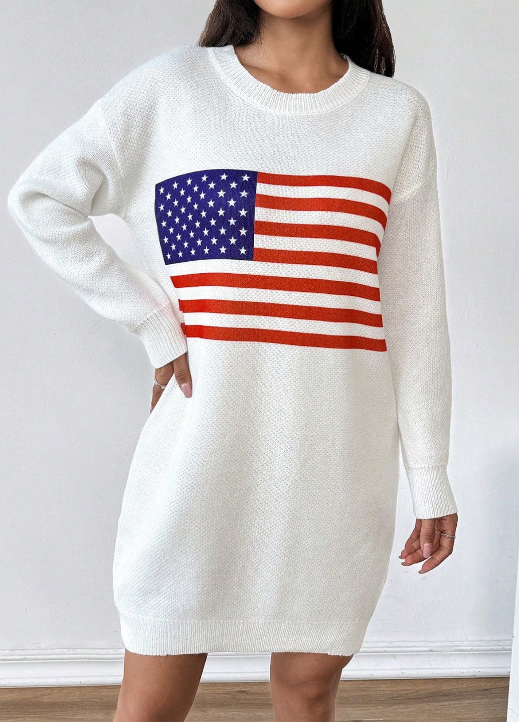 Білий кежуал сукня сукня светр SHEIN американський прапор