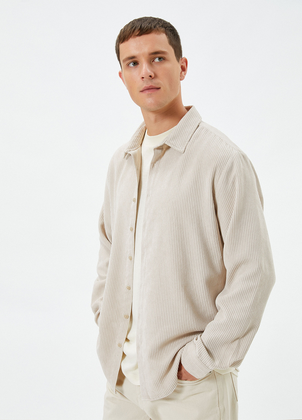 Бежевая кэжуал рубашка однотонная KOTON