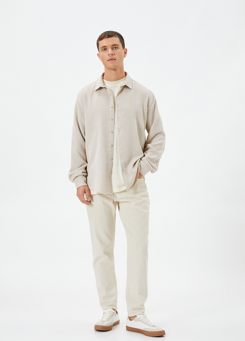 Бежевая кэжуал рубашка однотонная KOTON