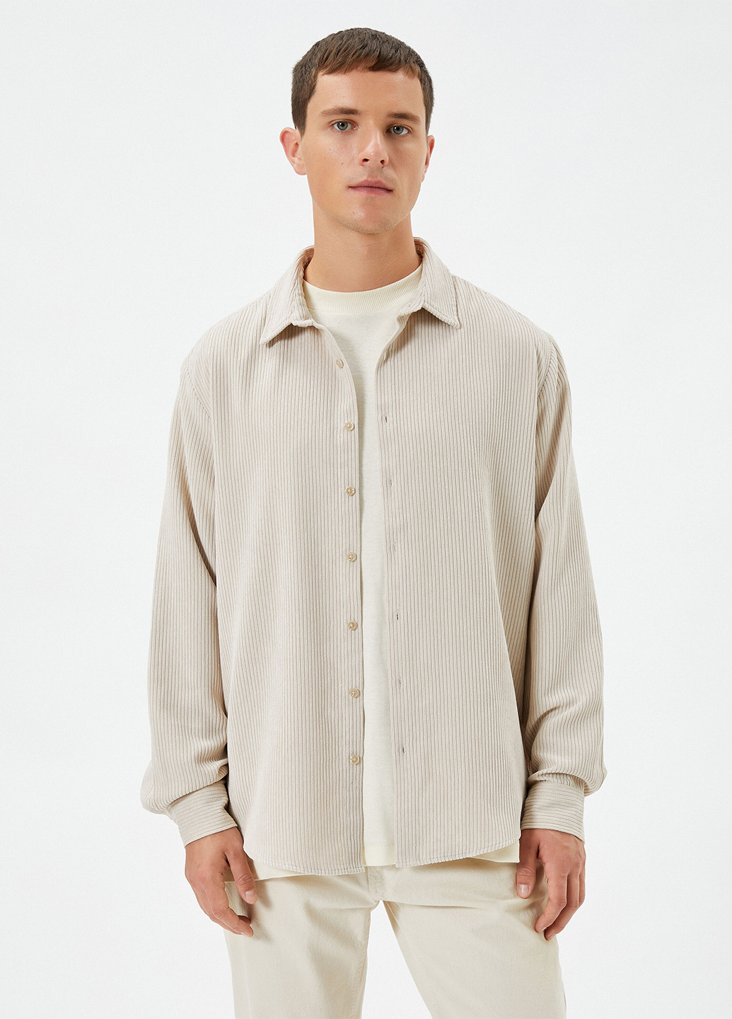 Бежевая кэжуал рубашка однотонная KOTON